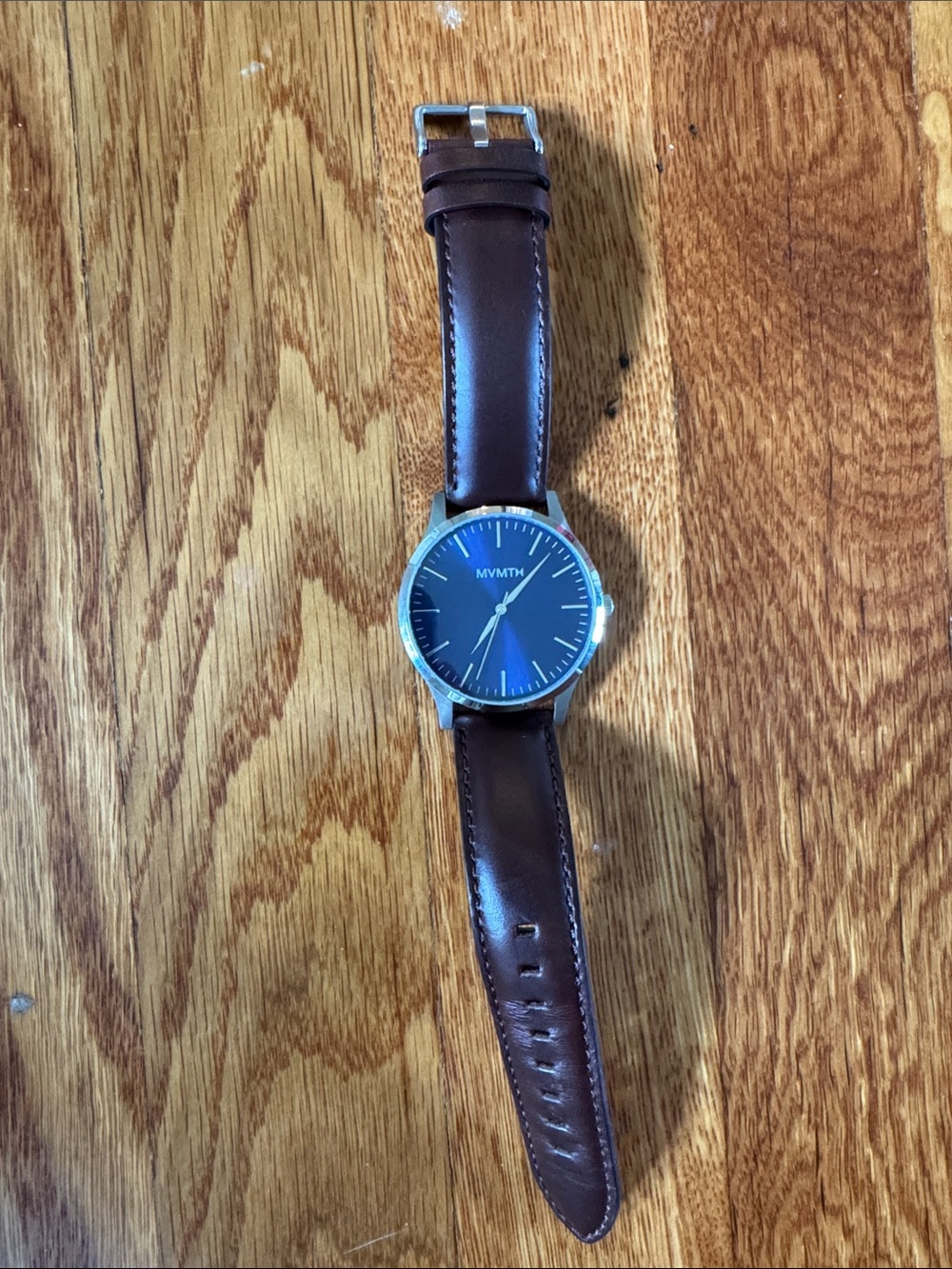 MVMT Brown Leather Strap Watch with Blue Dial and Silver Case